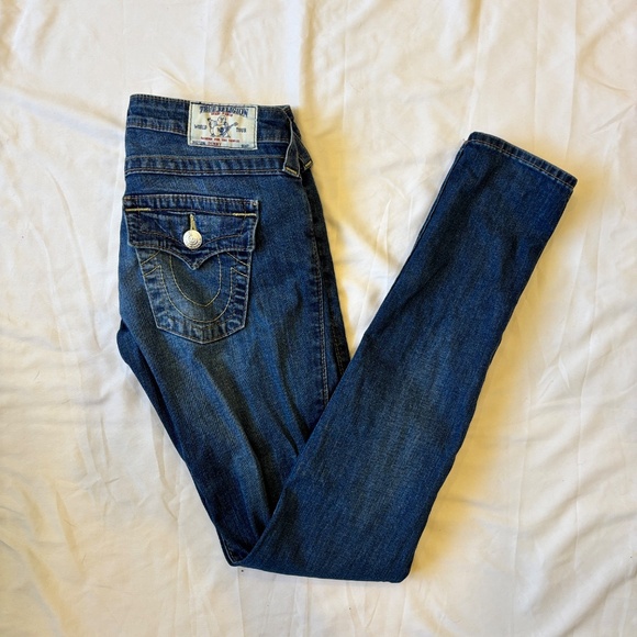 True Religion Women’s Skinny Jeans Size 26 Dark Wash Flap Pockets Designer Denim - Picture 9 of 10